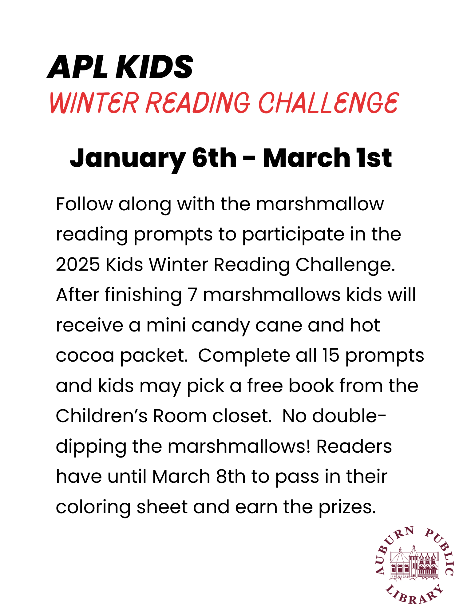 APL Kids Winter Reading Challenge Instructions