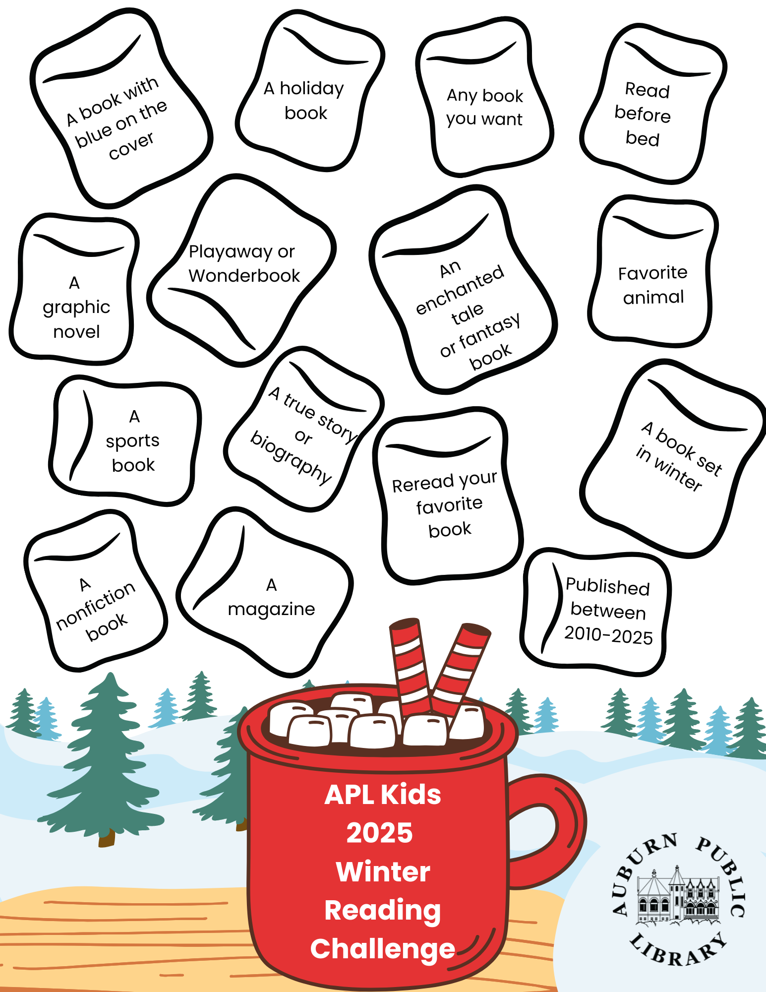 Red Cocoa Cup with marshmallows with reading prompts