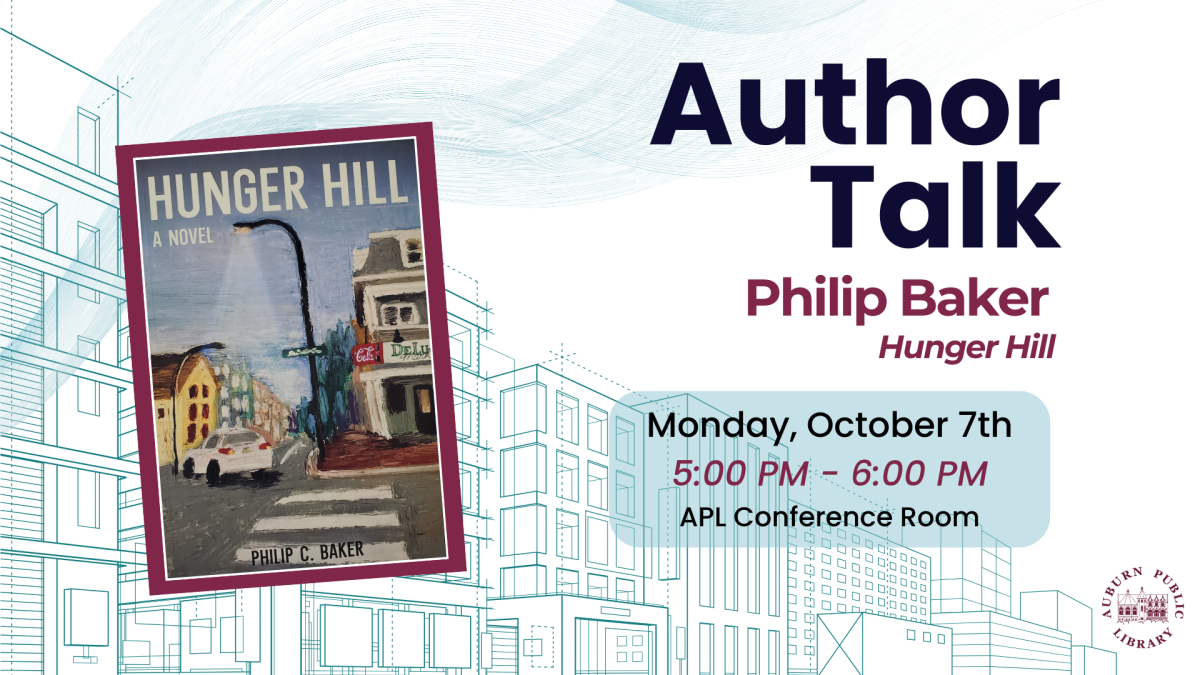 Hunger Hill Book Cover with sketched city building outlines in the background in teal