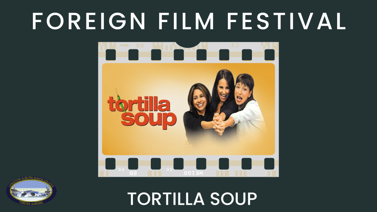 Foreign Film text in white with dark background and Tortilla Soup movie image